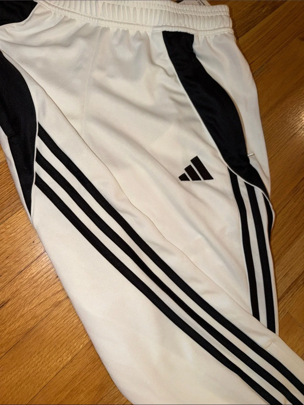 adidas White Track Joggers with Black Side Stripes